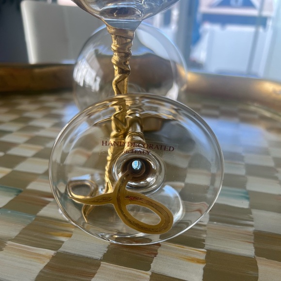 Murano Art Glass Green & Gold Gilt Wine / Glasses 8-3/4 Tall Set of 2 Italy - Picture 3 of 6